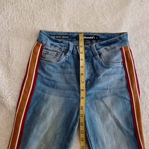 Dollhouse Juniors Side Stripe Skinny Ankle Denim Blue Jeans - Picture 8 of 10